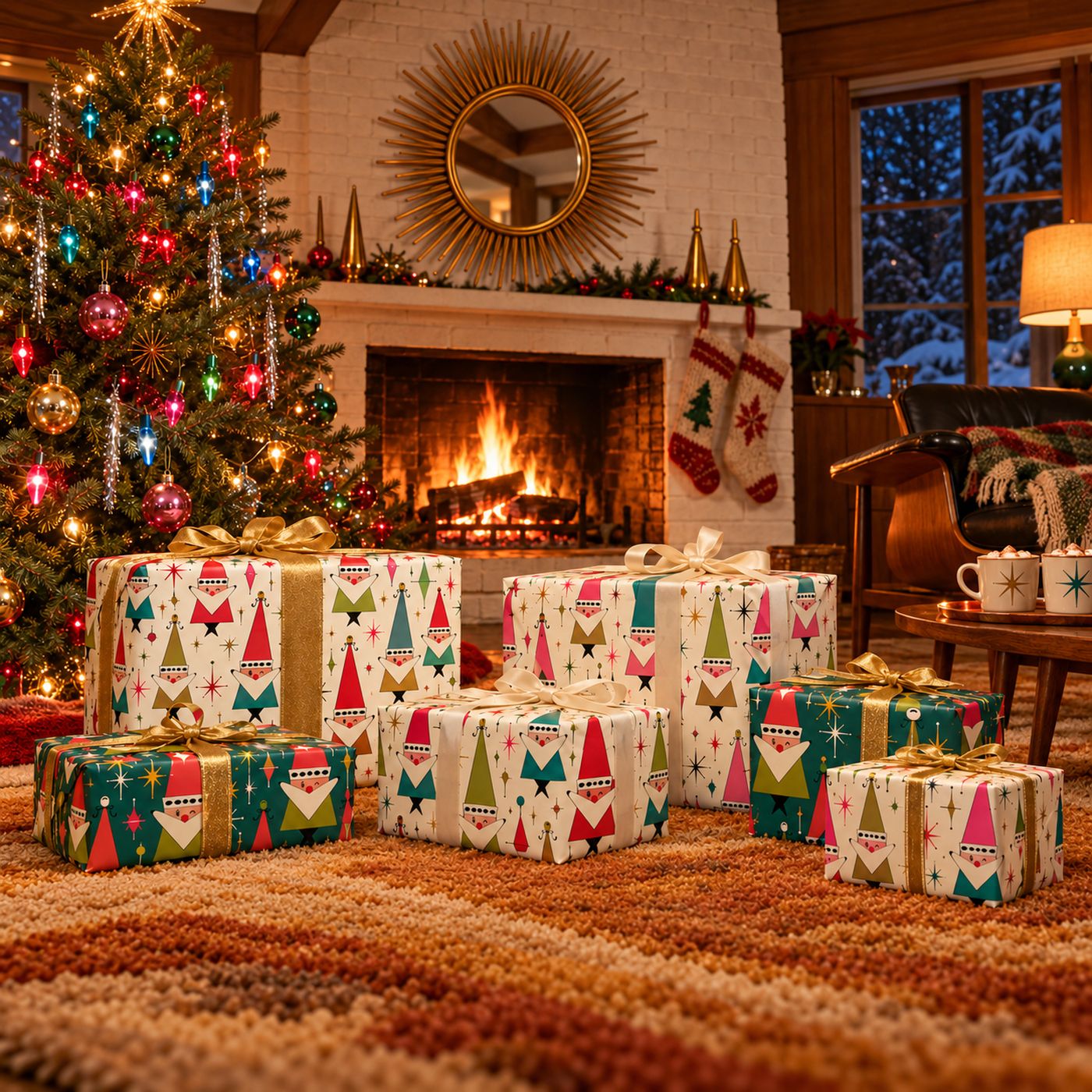 Kitschmas Moderne "Atomic Santa" Wrapping Paper Sheets