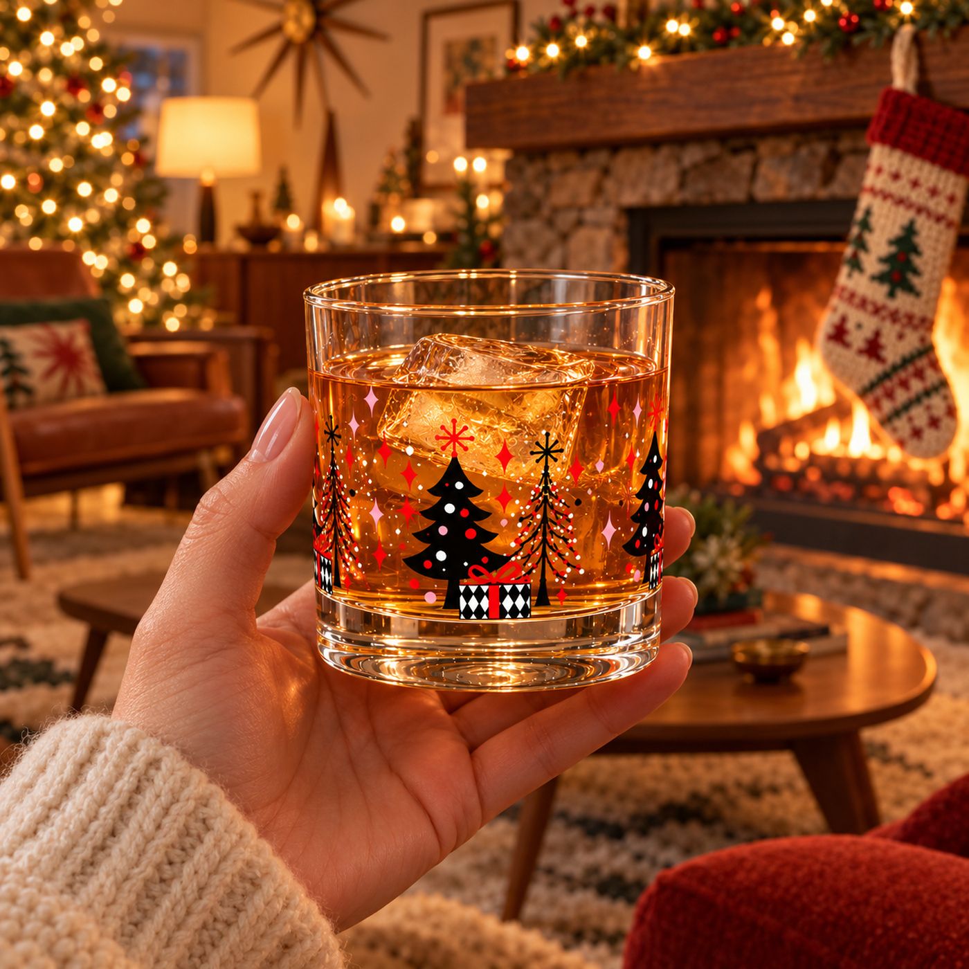 Kitschmas Kocktails "Trimmings" Rocks Glass, Craft Room