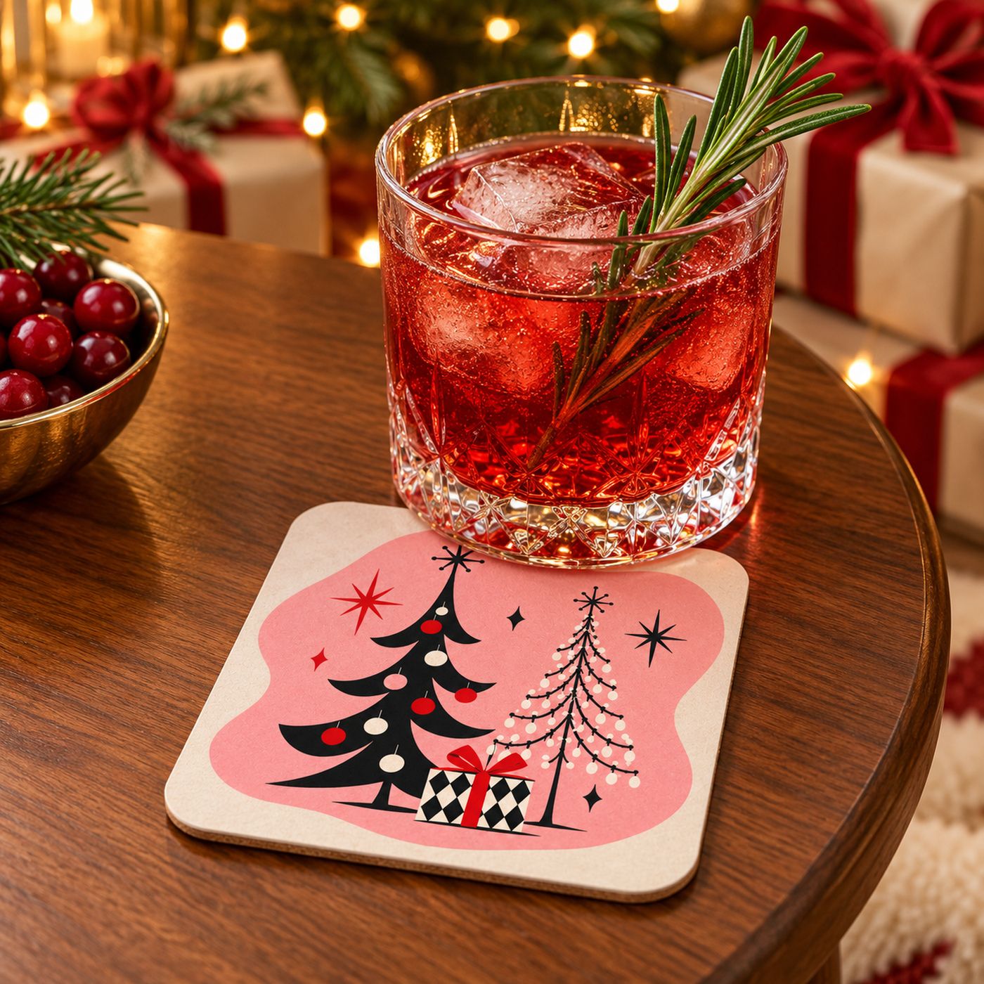 Merry Merry Mod! "Sparkle and Spruce" Cork-Back Coaster, Craft Room