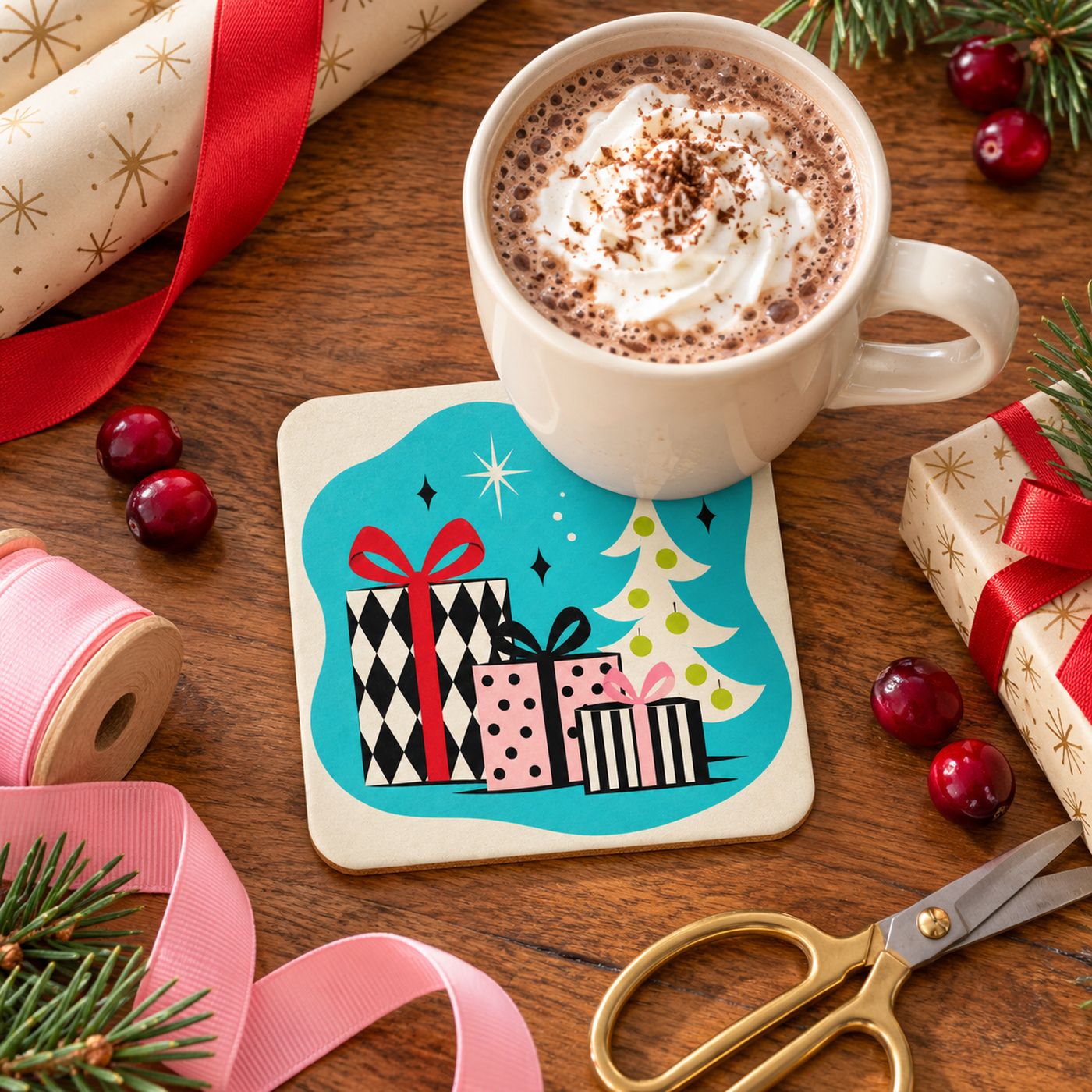 Merry Merry Mod! "Bountiful" Cork-Back Coaster