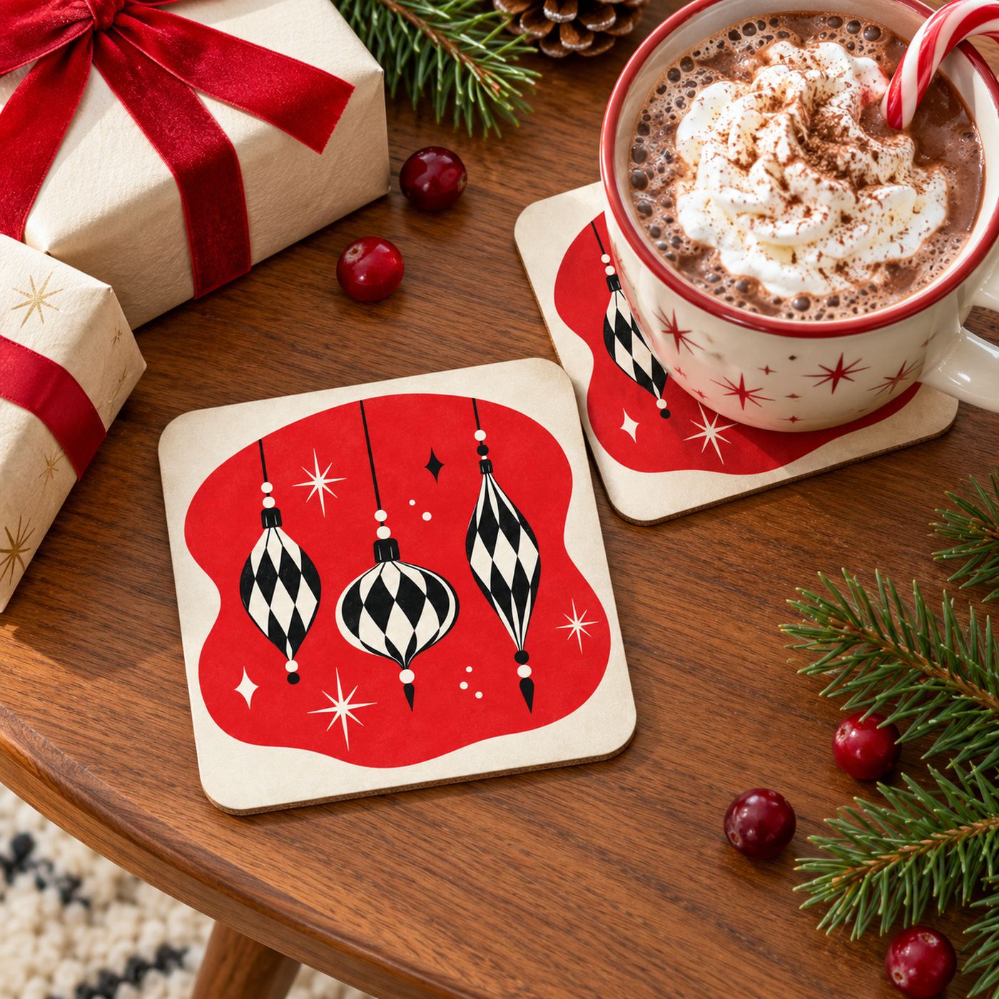 Merry Merry Mod! "Atomic Baubles" Cork-Back Coaster