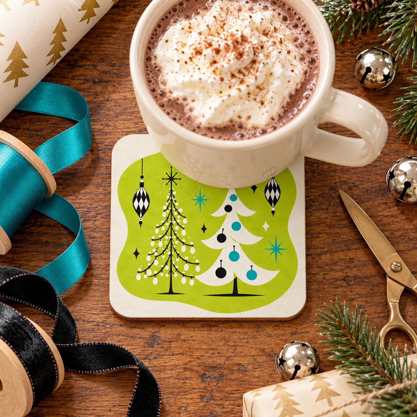 Merry Merry Mod! "Ornamental" Cork-Back Coaster