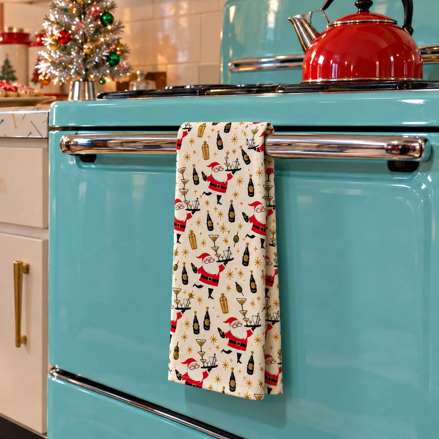 Atomic Santa "Champagne" Kitchen Towel